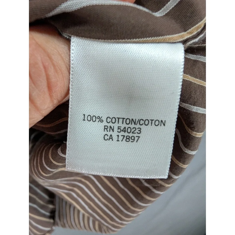 Banana Republic Mens Brown White Vertical Striped Long Sleeve Button Down Shirt